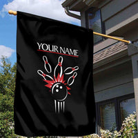 Custom Red and Black Bowling Garden Flag with Strike Explosion Graphic Custom Name and Bowler Silhouette - Wonder Print Shop