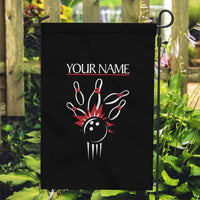 Custom Red and Black Bowling Garden Flag with Strike Explosion Graphic Custom Name and Bowler Silhouette - Wonder Print Shop