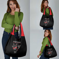 Custom Red and Black Bowling Grocery Bag with Strike Explosion Graphic Custom Name and Bowler Silhouette - Wonder Print Shop
