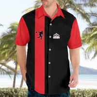 Custom Red and Black Bowling Hawaiian Shirt with Strike Explosion Graphic Custom Name and Bowler Silhouette - Wonder Print Shop