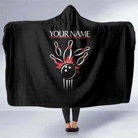 Custom Red and Black Bowling Hooded Blanket with Strike Explosion Graphic Custom Name and Bowler Silhouette - Wonder Print Shop