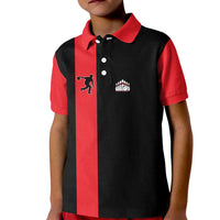 Custom Red and Black Bowling Kid Polo Shirt with Strike Explosion Graphic Custom Name and Bowler Silhouette - Wonder Print Shop