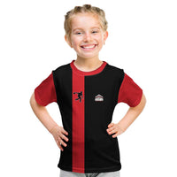 Custom Red and Black Bowling Kid T Shirt with Strike Explosion Graphic Custom Name and Bowler Silhouette - Wonder Print Shop