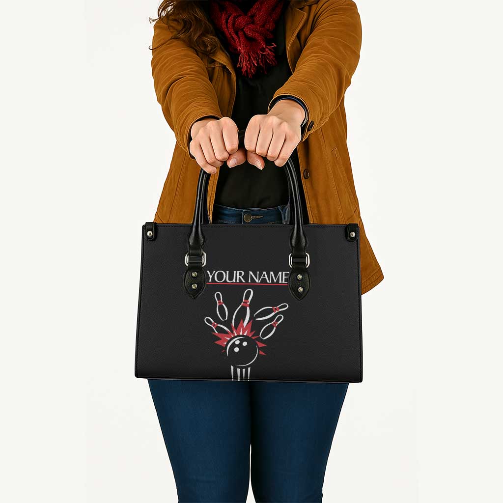 Custom Red and Black Bowling Leather Bag with Strike Explosion Graphic Custom Name and Bowler Silhouette - Wonder Print Shop