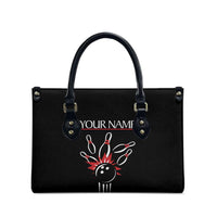 Custom Red and Black Bowling Leather Bag with Strike Explosion Graphic Custom Name and Bowler Silhouette - Wonder Print Shop