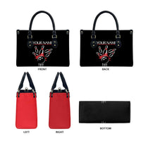 Custom Red and Black Bowling Leather Bag with Strike Explosion Graphic Custom Name and Bowler Silhouette - Wonder Print Shop