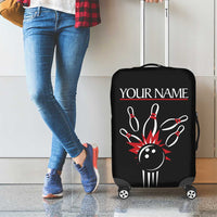 Custom Red and Black Bowling Luggage Cover with Strike Explosion Graphic Custom Name and Bowler Silhouette - undefined