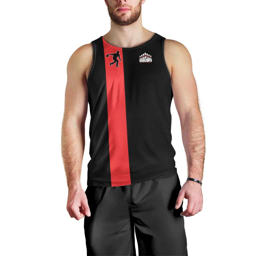 Custom Red and Black Bowling Men Tank Top with Strike Explosion Graphic Custom Name and Bowler Silhouette - Wonder Print Shop