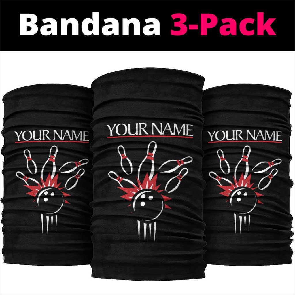 Custom Red and Black Bowling Neck Gaiter with Strike Explosion Graphic Custom Name and Bowler Silhouette - Wonder Print Shop