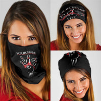 Custom Red and Black Bowling Neck Gaiter with Strike Explosion Graphic Custom Name and Bowler Silhouette - Wonder Print Shop