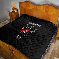 Custom Red and Black Bowling Quilt with Strike Explosion Graphic Custom Name and Bowler Silhouette - Wonder Print Shop