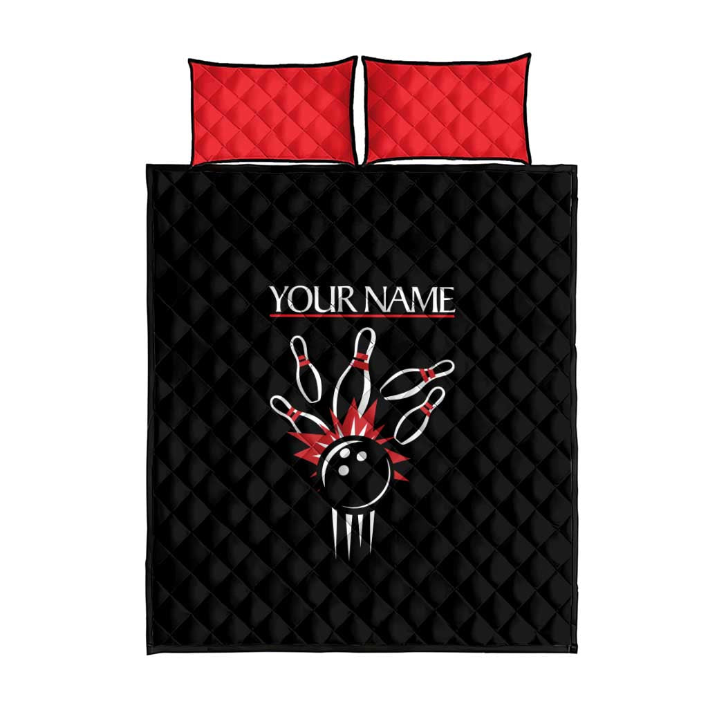 Custom Red and Black Bowling Quilt Bed Set with Strike Explosion Graphic Custom Name and Bowler Silhouette - Wonder Print Shop
