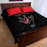 Custom Red and Black Bowling Quilt Bed Set with Strike Explosion Graphic Custom Name and Bowler Silhouette - Wonder Print Shop