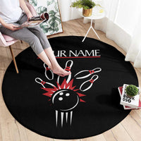 Custom Red and Black Bowling Round Carpet with Strike Explosion Graphic Custom Name and Bowler Silhouette - Wonder Print Shop