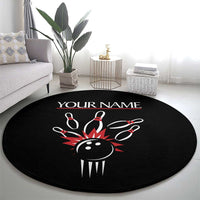 Custom Red and Black Bowling Round Carpet with Strike Explosion Graphic Custom Name and Bowler Silhouette - Wonder Print Shop