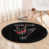 Custom Red and Black Bowling Round Carpet with Strike Explosion Graphic Custom Name and Bowler Silhouette - Wonder Print Shop