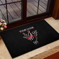Custom Red and Black Bowling Rubber Doormat with Strike Explosion Graphic Custom Name and Bowler Silhouette - Wonder Print Shop