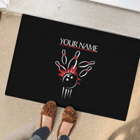 Custom Red and Black Bowling Rubber Doormat with Strike Explosion Graphic Custom Name and Bowler Silhouette - Wonder Print Shop