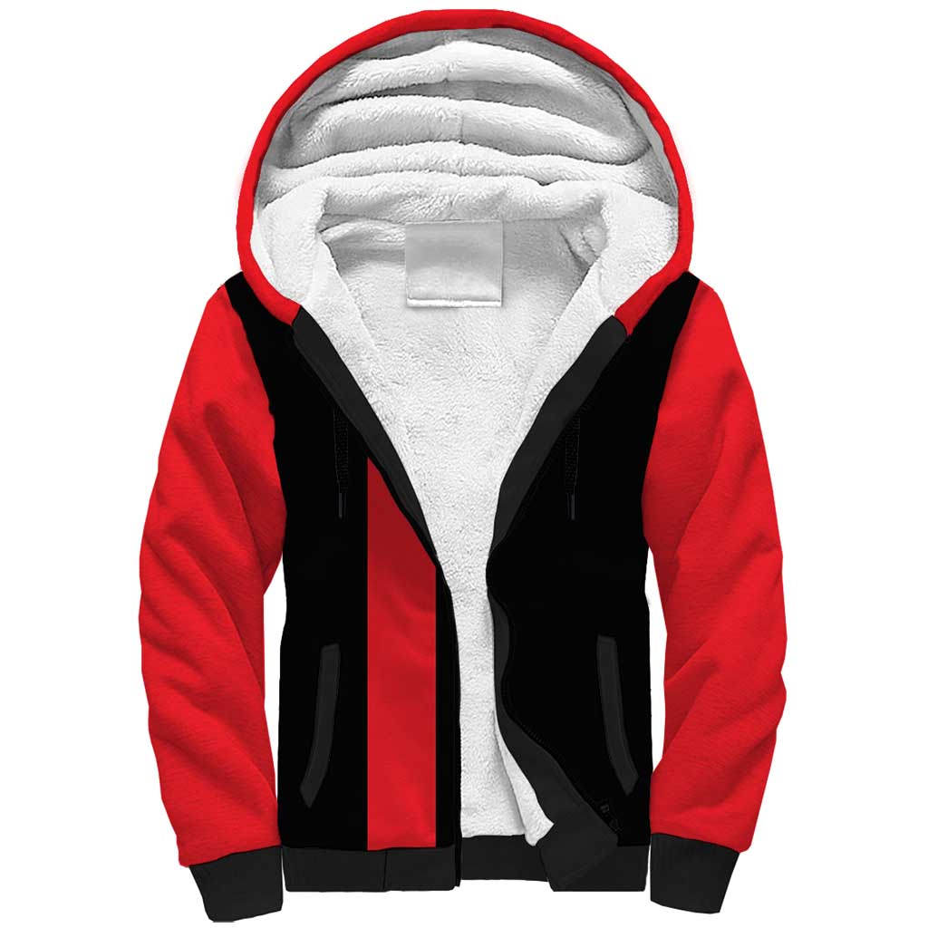 Custom Red and Black Bowling Sherpa Hoodie with Strike Explosion Graphic Custom Name and Bowler Silhouette - Wonder Print Shop