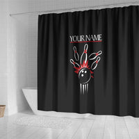 Custom Red and Black Bowling Shower Curtain with Strike Explosion Graphic Custom Name and Bowler Silhouette - Wonder Print Shop