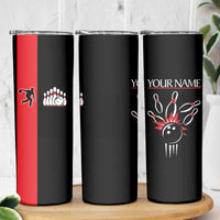 Custom Red and Black Bowling Skinny Tumbler with Strike Explosion Graphic Custom Name and Bowler Silhouette - Wonder Print Shop