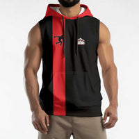 Custom Red and Black Bowling Sleeveless Hoodie with Strike Explosion Graphic Custom Name and Bowler Silhouette - Wonder Print Shop
