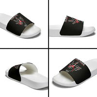 Custom Red and Black Bowling Slide Sandals with Strike Explosion Graphic Custom Name and Bowler Silhouette - Wonder Print Shop