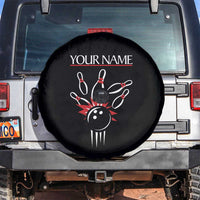 Custom Red and Black Bowling Spare Tire Cover with Strike Explosion Graphic Custom Name and Bowler Silhouette - Wonder Print Shop