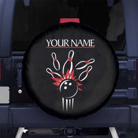 Custom Red and Black Bowling Spare Tire Cover with Strike Explosion Graphic Custom Name and Bowler Silhouette - Wonder Print Shop