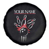 Custom Red and Black Bowling Spare Tire Cover with Strike Explosion Graphic Custom Name and Bowler Silhouette - Wonder Print Shop
