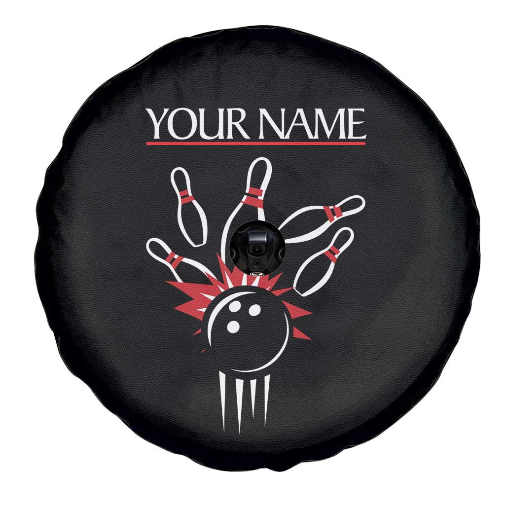 Custom Red and Black Bowling Spare Tire Cover with Strike Explosion Graphic Custom Name and Bowler Silhouette - Wonder Print Shop