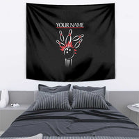 Custom Red and Black Bowling Tapestry with Strike Explosion Graphic Custom Name and Bowler Silhouette - Wonder Print Shop