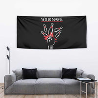 Custom Red and Black Bowling Tapestry with Strike Explosion Graphic Custom Name and Bowler Silhouette - Wonder Print Shop