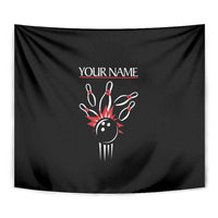 Custom Red and Black Bowling Tapestry with Strike Explosion Graphic Custom Name and Bowler Silhouette - Wonder Print Shop