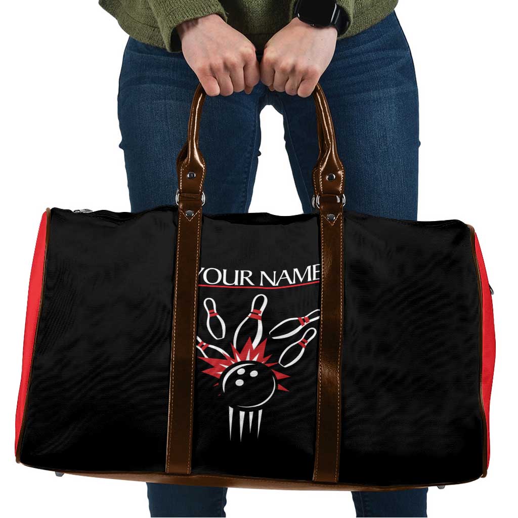 Custom Red and Black Bowling Travel Bag with Strike Explosion Graphic Custom Name and Bowler Silhouette - Wonder Print Shop