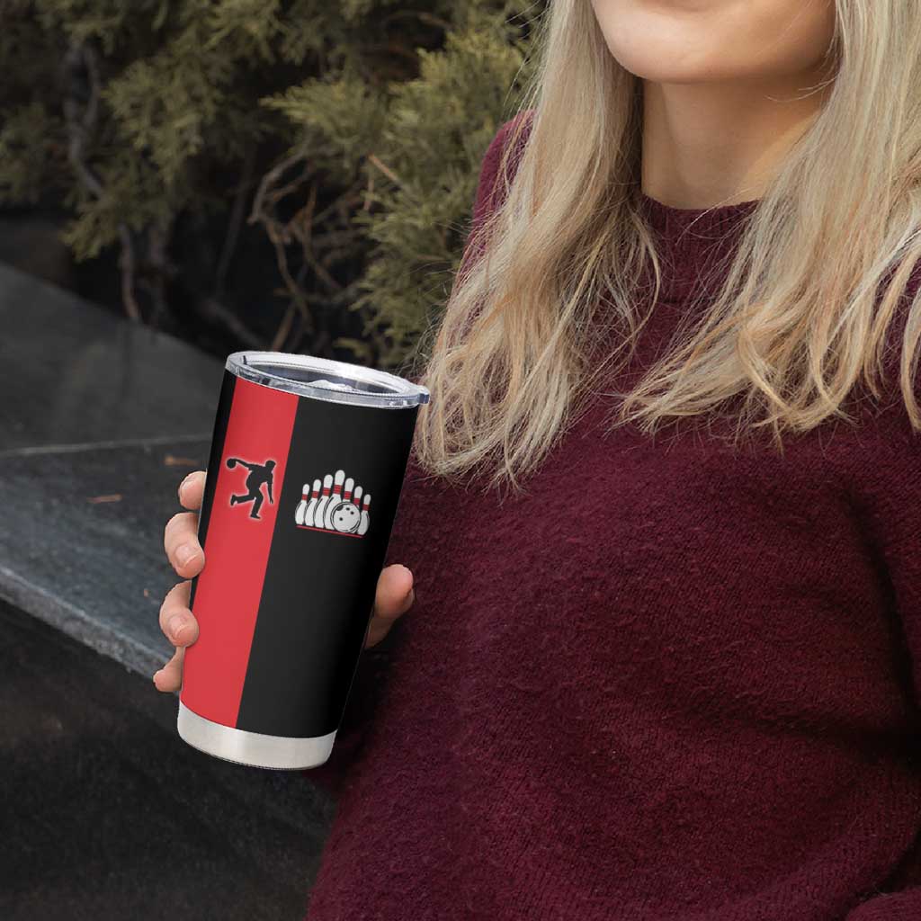 Custom Red and Black Bowling Tumbler Cup with Strike Explosion Graphic Custom Name and Bowler Silhouette - Wonder Print Shop