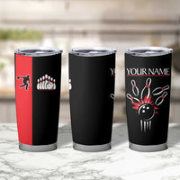 Custom Red and Black Bowling Tumbler Cup with Strike Explosion Graphic Custom Name and Bowler Silhouette - Wonder Print Shop