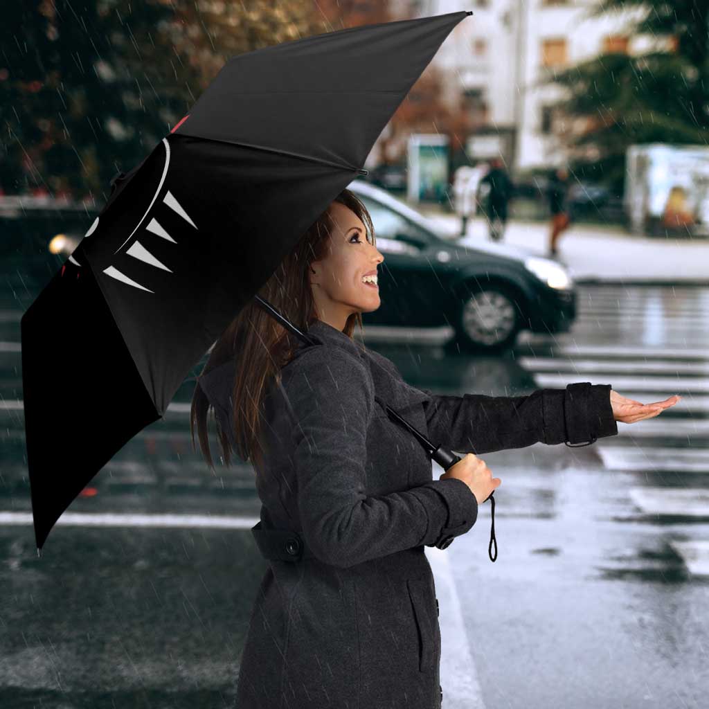 Custom Red and Black Bowling Umbrella with Strike Explosion Graphic Custom Name and Bowler Silhouette - Wonder Print Shop