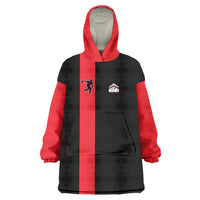 Custom Red and Black Bowling Wearable Blanket Hoodie with Strike Explosion Graphic Custom Name and Bowler Silhouette - Wonder Print Shop