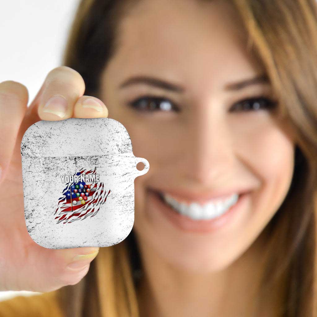 Custom American Flag Billiards AirPods Case with Ripped Design Pool Ball Graphic - Wonder Print Shop
