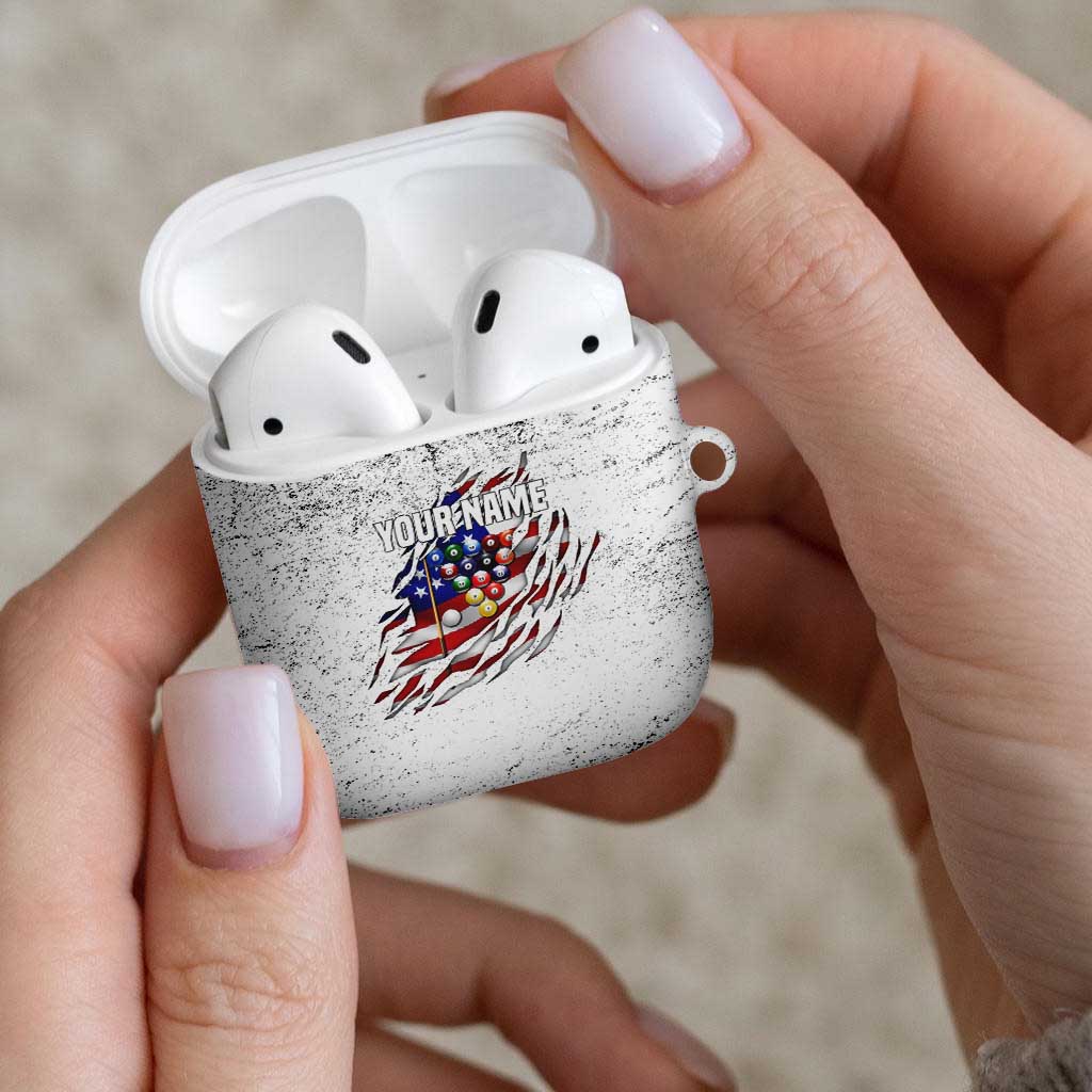 Custom American Flag Billiards AirPods Case with Ripped Design Pool Ball Graphic - Wonder Print Shop