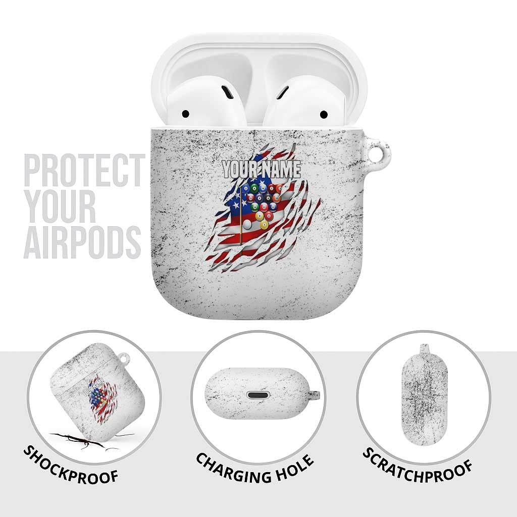 Custom American Flag Billiards AirPods Case with Ripped Design Pool Ball Graphic - Wonder Print Shop