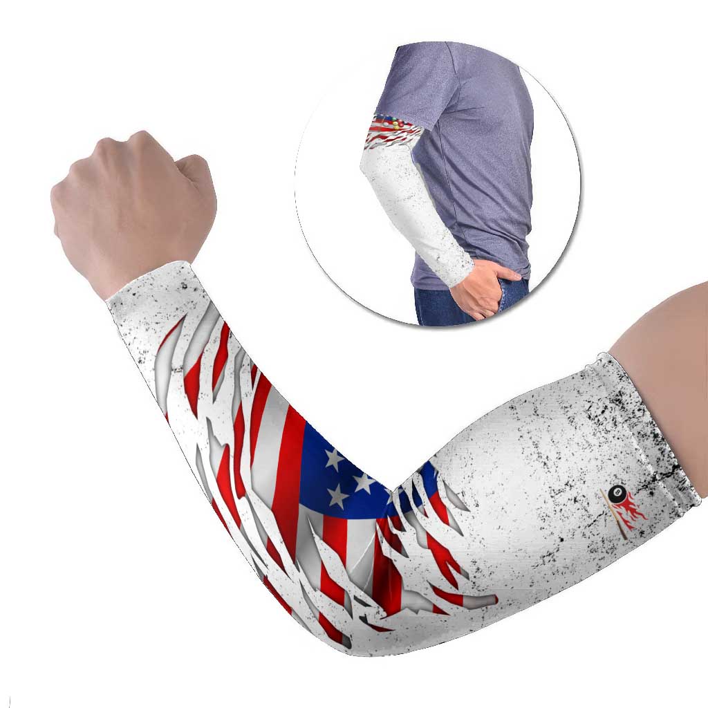 Custom American Flag Billiards Arm Sleeves with Ripped Design Pool Ball Graphic - Wonder Print Shop