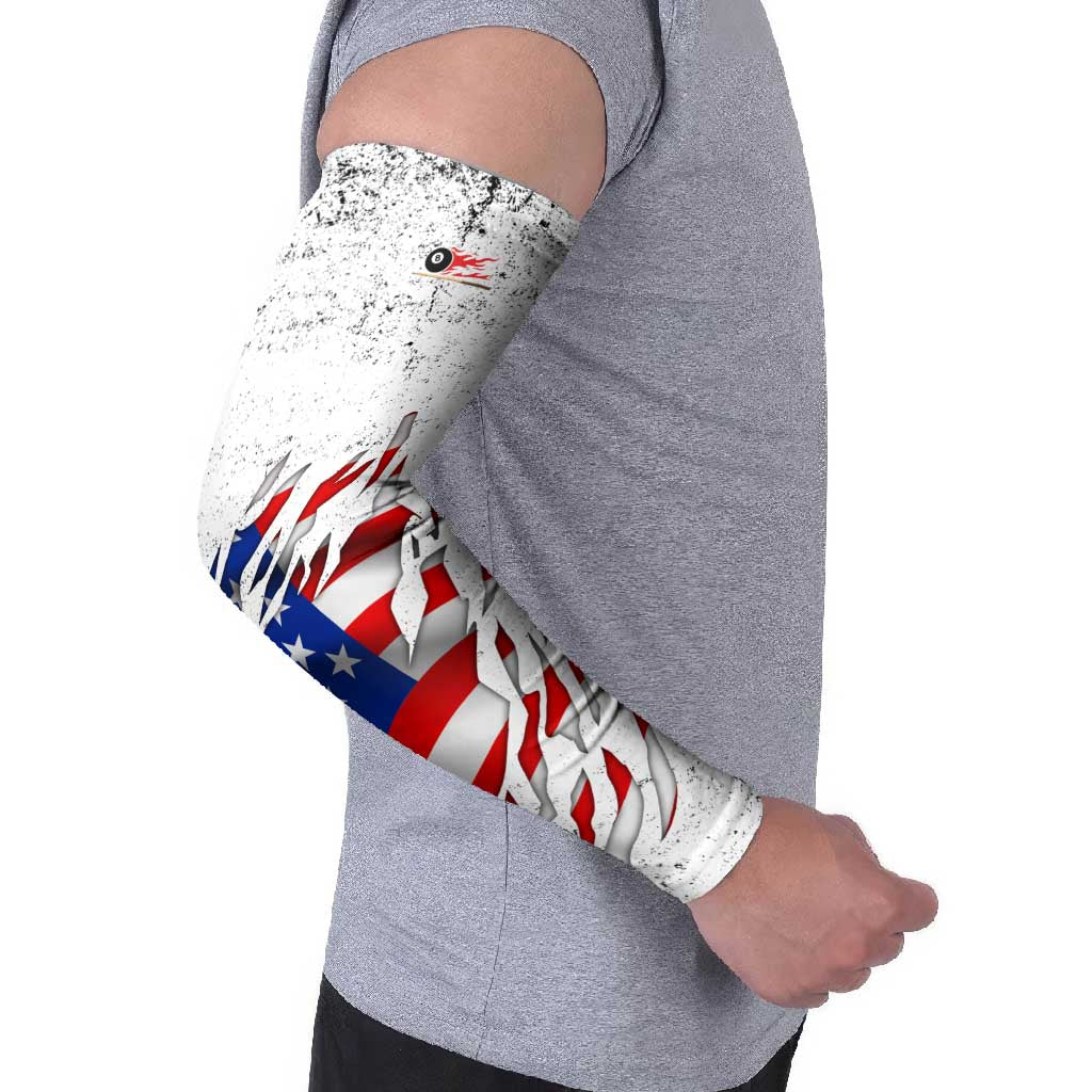 Custom American Flag Billiards Arm Sleeves with Ripped Design Pool Ball Graphic - Wonder Print Shop