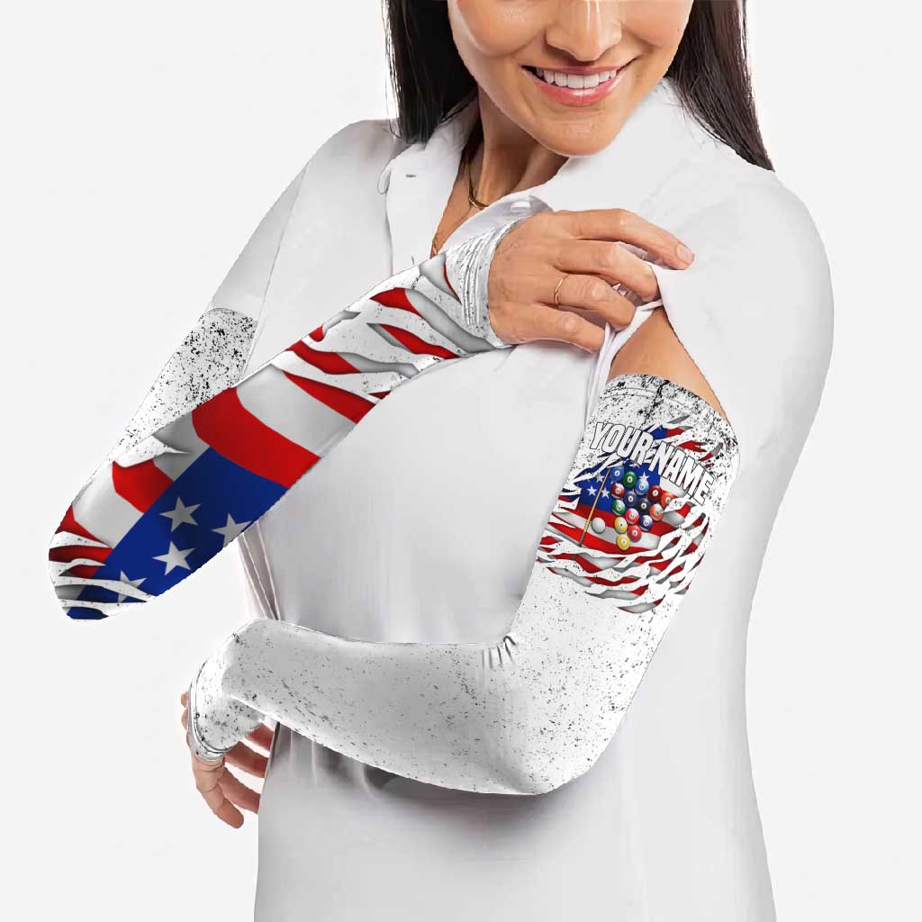 Custom American Flag Billiards Arm Sleeves with Ripped Design Pool Ball Graphic - Wonder Print Shop