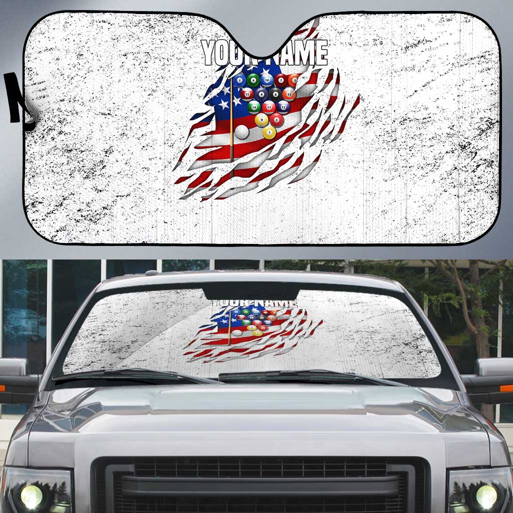 Custom American Flag Billiards Auto Sun Shade with Ripped Design Pool Ball Graphic - Wonder Print Shop