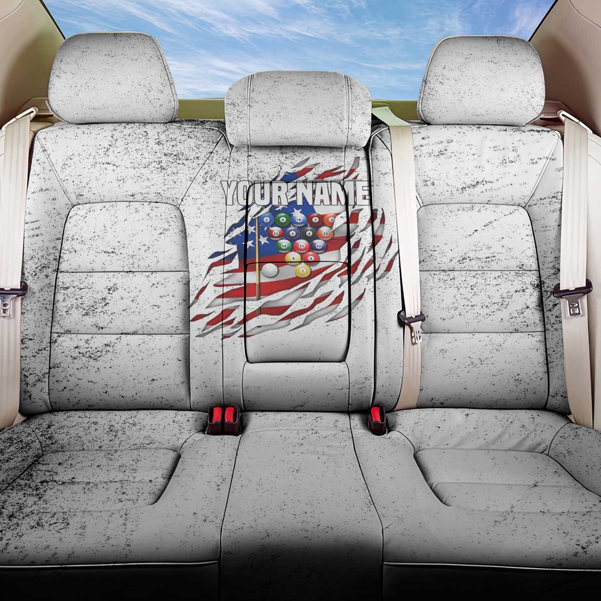 Custom American Flag Billiards Back Car Seat Cover with Ripped Design Pool Ball Graphic - Wonder Print Shop