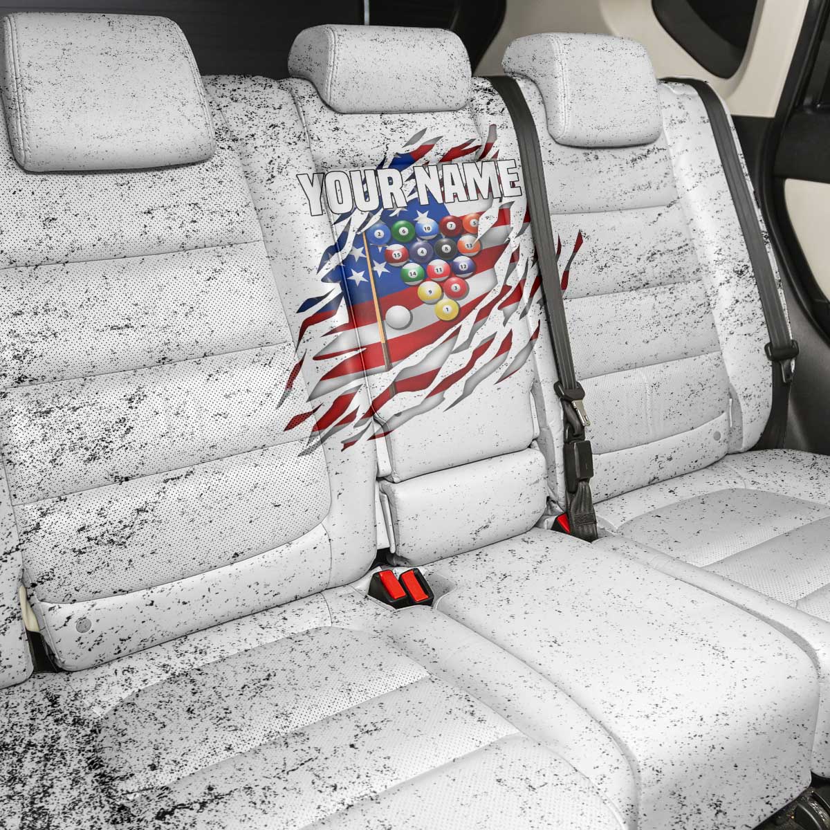 Custom American Flag Billiards Back Car Seat Cover with Ripped Design Pool Ball Graphic - Wonder Print Shop