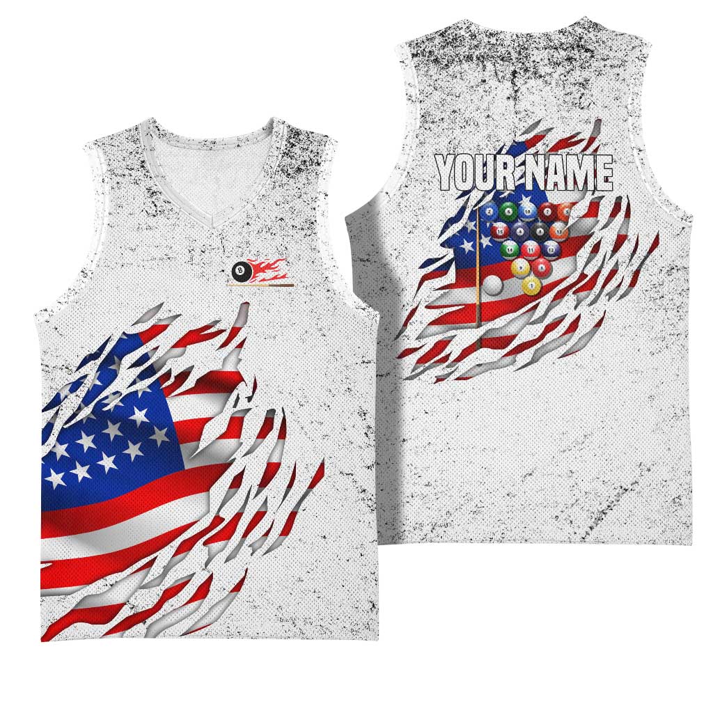 Custom American Flag Billiards Basketball Jersey with Ripped Design Pool Ball Graphic - Wonder Print Shop