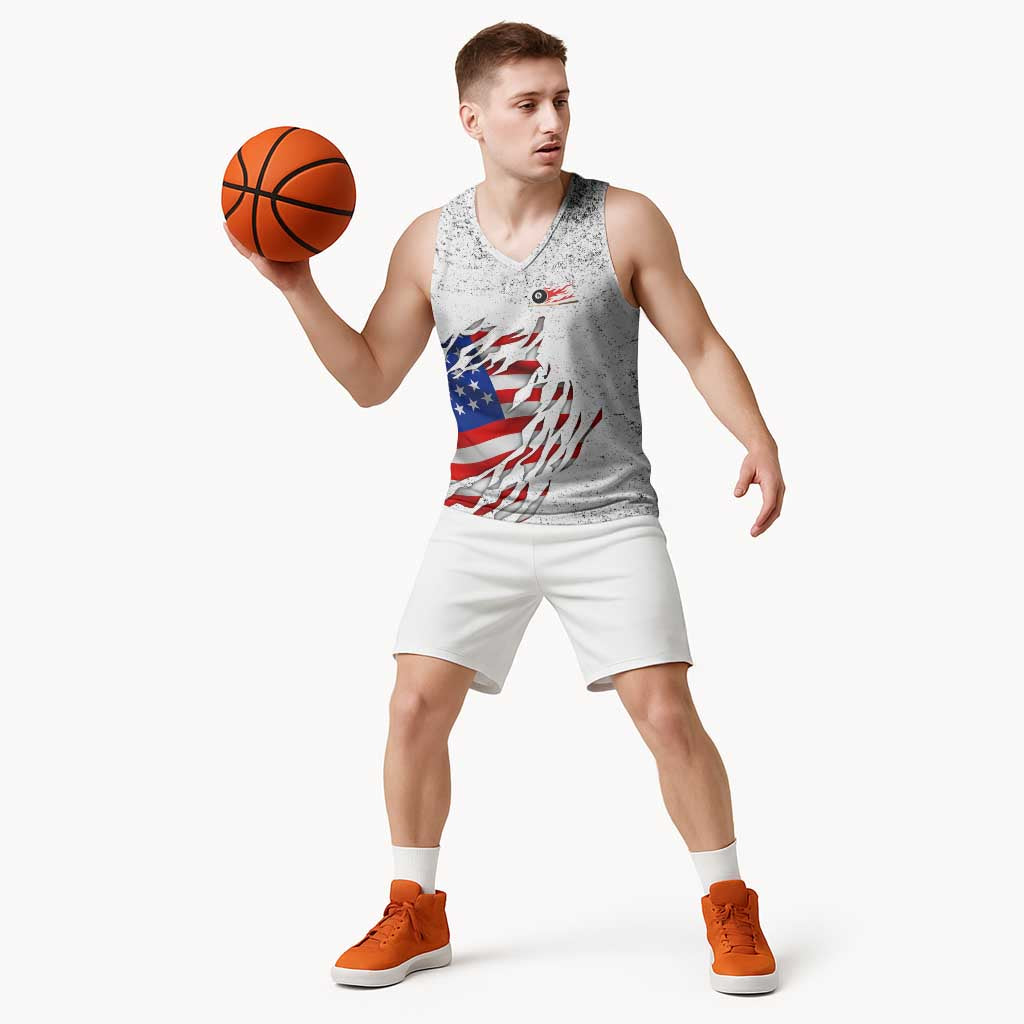 Custom American Flag Billiards Basketball Jersey with Ripped Design Pool Ball Graphic - Wonder Print Shop